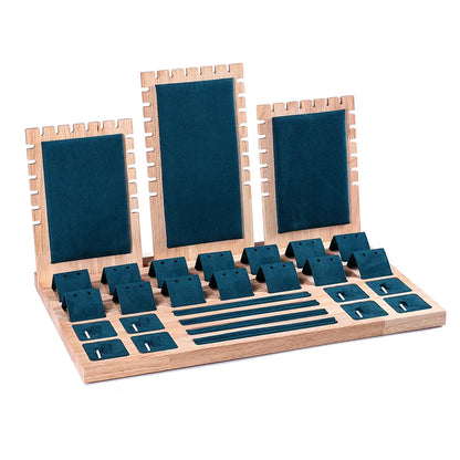 Bamboo Jewelry Organizer Velvet Storage Showcase Display & Drawer Tray