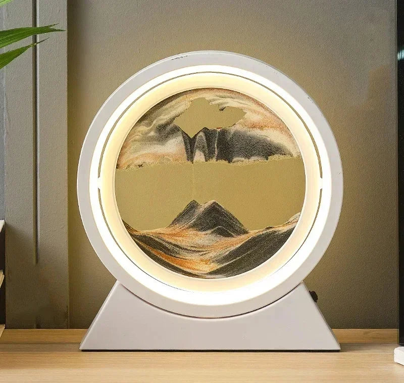 LED quicksand hourglass full circle with stand - Unique Art With Night Light