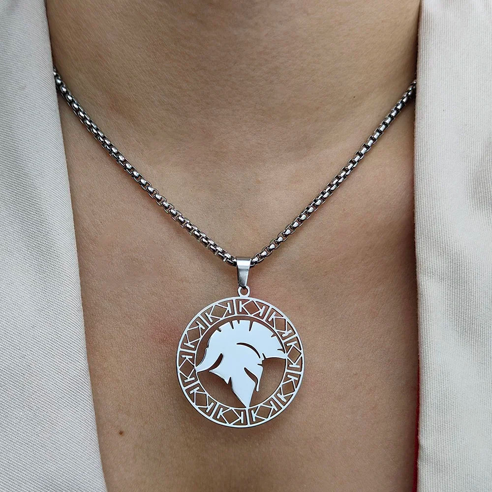 Spartan Warrior Helmet Pendant With Stainless Steel Chain In Gold/Silver/Black Necklace