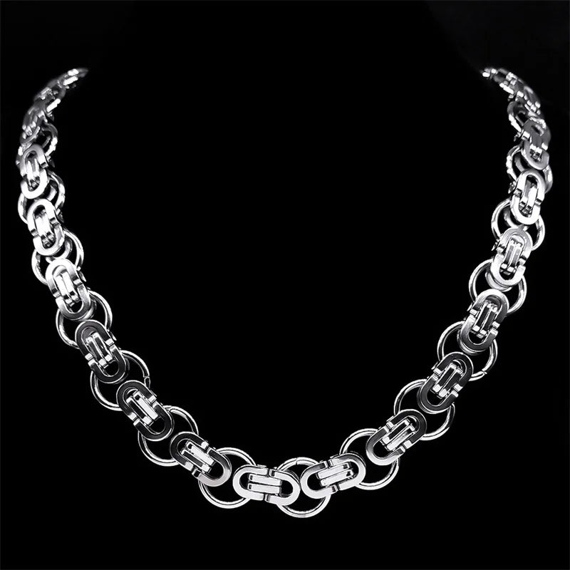 Byzantine Round Stainless Steel link chain Necklace