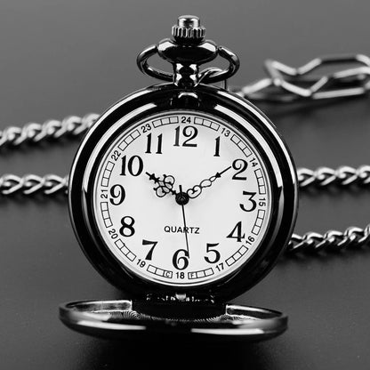 Number Dial - Smooth steel Quartz Pocket Watch Vintage number dial Pocket & Necklace watch pendant (37CM Fob Chain)