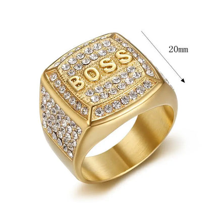 KeloKang Bling Iced Out Stainless Steel BOSS Gold & Silver Colour Ring