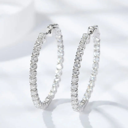 Horripal Hoop Moissanite GRA Certified 2mm D VVS1 s925 Sterling Silver Plated 18k White Gold Earrings