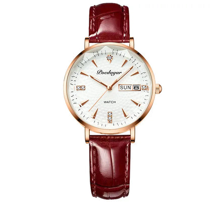 POEDAGAR Exquisite Ladies Luxury Watch - Ultra-thin, Leather Belt, Waterproof, Luminous, Quartz Clockwork, Date + Box