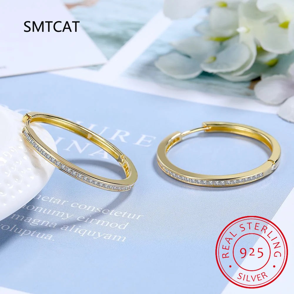 SMTCAT Hoop Princess Cut Moissanite Diamond Earring Consisting Off S925 Sterling Silver & 18k Gold