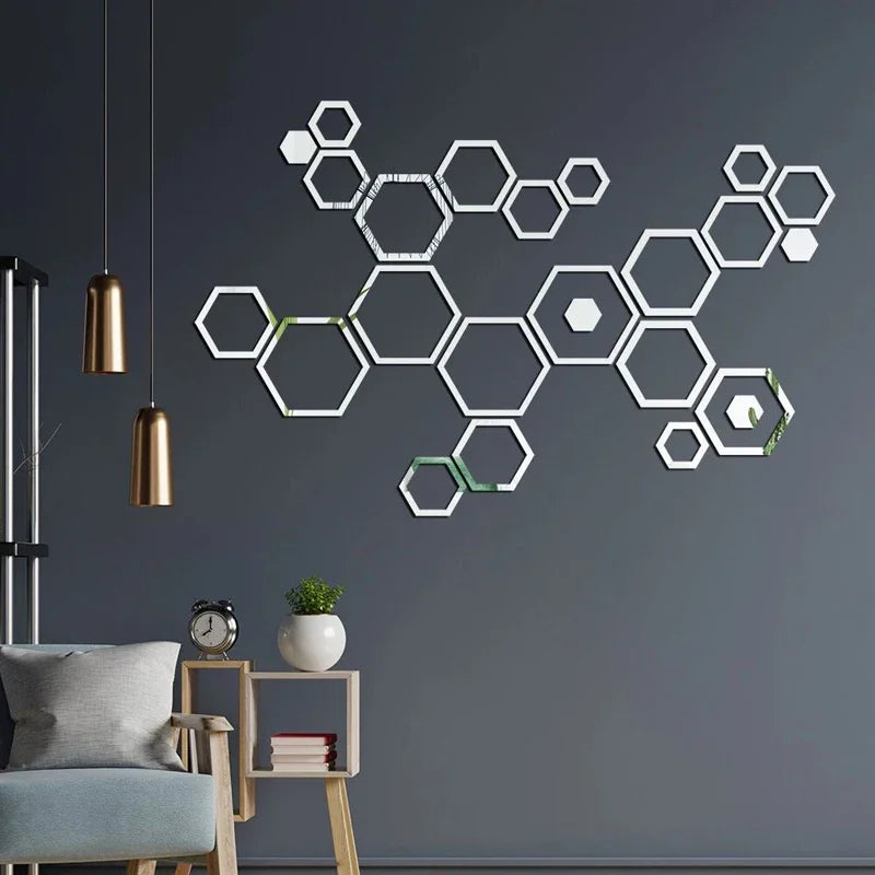 24pcs Hollow 3D Hexagonal Mirror Wall Sticker DIY Honeycomb Decoration Self Adhesive Paper Waterproof