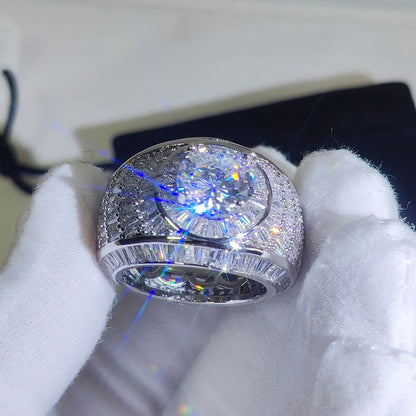 Luxury Iced Out Lab Silver/18k Simulated Big Diamond Micro Pave CZ Pinky Ring