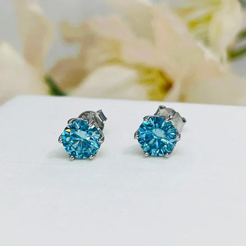 JoyceJelly Multiple Colour Moissanite 0.5/1CT VVS1 D Color S925 Sterling Silver Stud Earrings