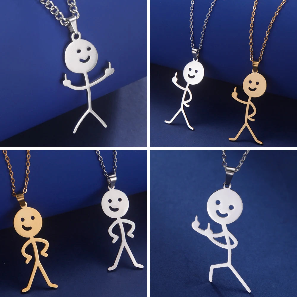 Teamer Multiple Style Middle Finger Stickman Pedant Necklace