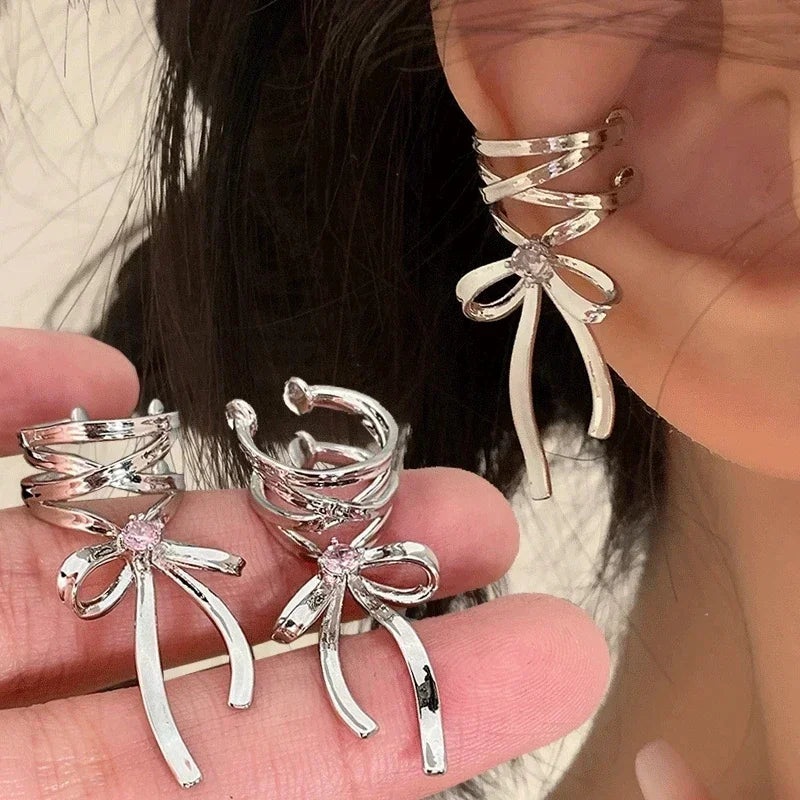 Bowknot Silver Colour Ear Cuff Earrings