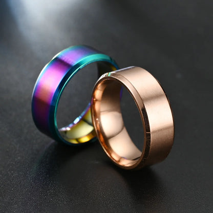 6 Colors Classic 8mm Brushed Stainless Steel Ring