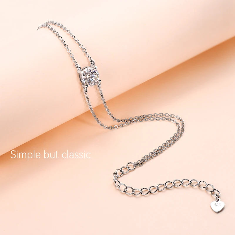 Lnngy 6.5mm 1ct Moissanite Bracelet 925 Sterling Silver Certified Double Chain Bracelets For Women