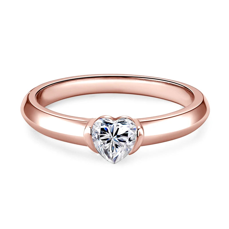 IOGOU Heart Shaped 0.5 carat Moissanite Rings for Women In White, Yellow & Rose Gold