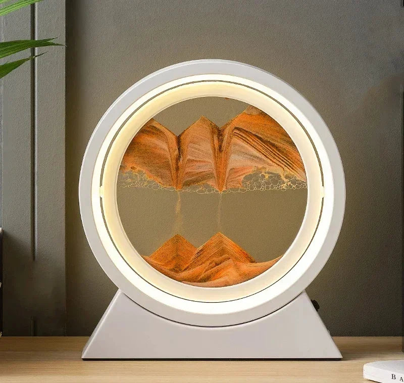 LED quicksand hourglass full circle with stand - Unique Art With Night Light