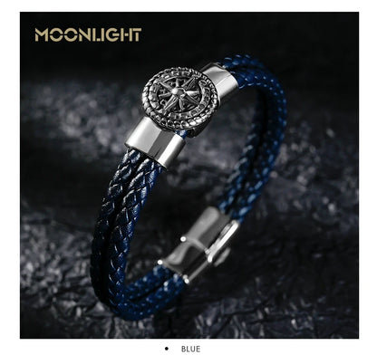 Genuine Leather Compass Bracelet For Men & Woman - Double Layer Braided Bracelet