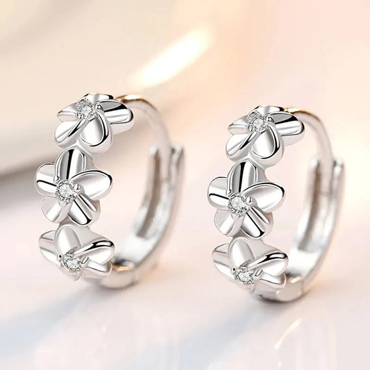 Delicate Sterling Silver Flower Zircon Stud Earring