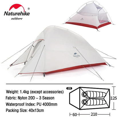 Naturehike Upgraded Cloud Up 2 Ultralight Tent Free Standing 20D Fabric Camping Tents For 2 Person With free Mat NH17T001-T