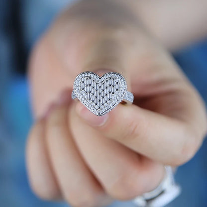 IDOWAITTING Different Variety Iced Out Heart Ring Micro Paved Cubic Zirconia & S925 Silver Rings