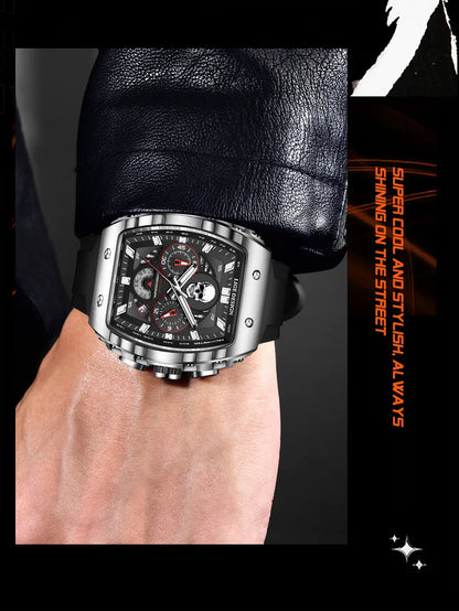 LIGE Quality Luxurious Chronograph Skull watch with Silicone Strap - Luminous, Chronograph, Quartz Clockwork With Box