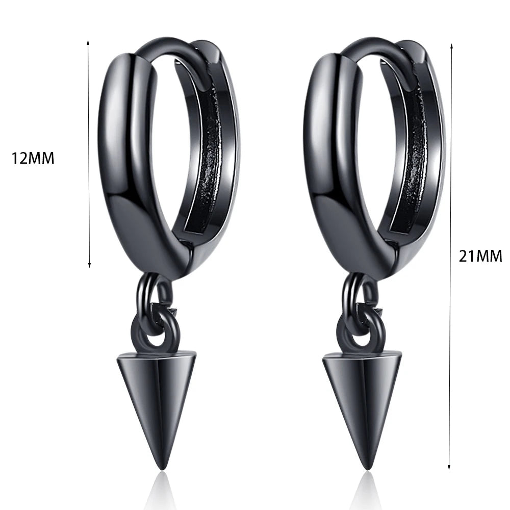 MEETSOFT Trendy 925 Sterling Silver Cone Black & Silver Hoop Earrings