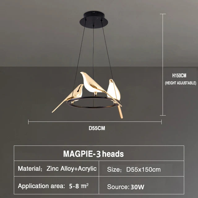 Modern LED Gold Magpie Bird Ceiling Chandelier for Dining Room Ring Light Pendant Lamp Decorative Lighting Lustre Drop Shipping