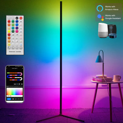 Tuya Smart LED RGB corner Floor Lamp - 160cm, Dimmable RGB and Mood Lighting.