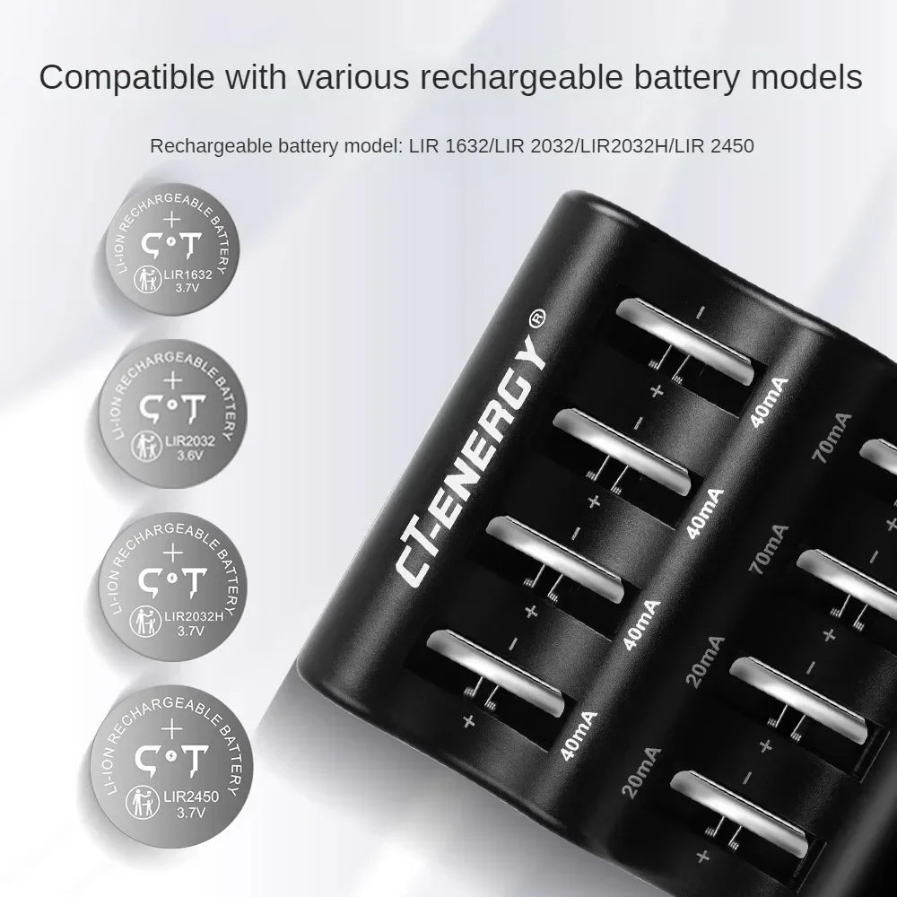 8 Slot Lithium Coin Battery Smart Charger For 1220 1240 1620 1632 2032 2025 2016 2430 2440 2450 2477 Travel Portable Charger