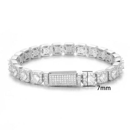 Clustered Iced Out Tennis Link Chain With 7MM Cubic Zirconia For Women