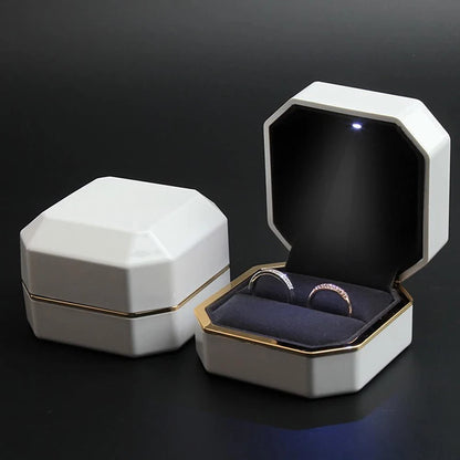 Square & Heart shaped LED light Double Ring Velvet Jewelry Gift Or Display box