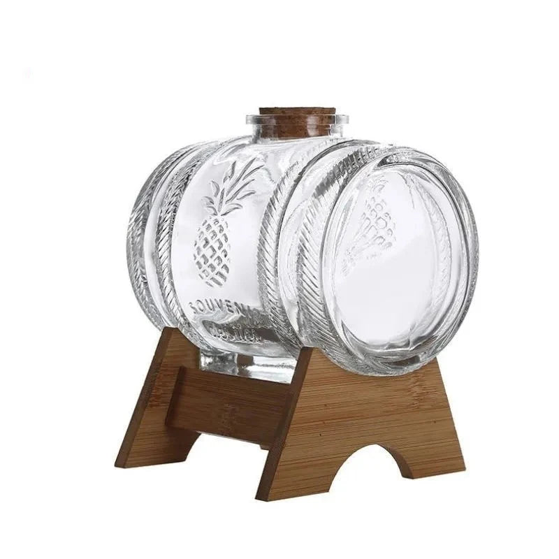 Classical home fashiond glass barrel decanter - With Wooden Support Stand For Liquor, Scotch, Bourbon, whiskey & wine