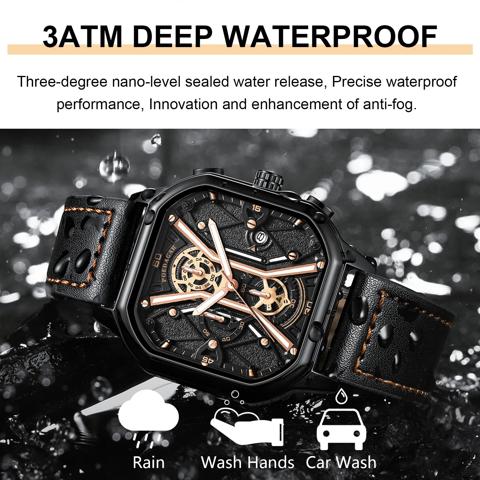 POEDAGAR Luxury Stainless Steel & Leather Chronograph Quartz Watch - Luminous, Waterproof, Date And Box