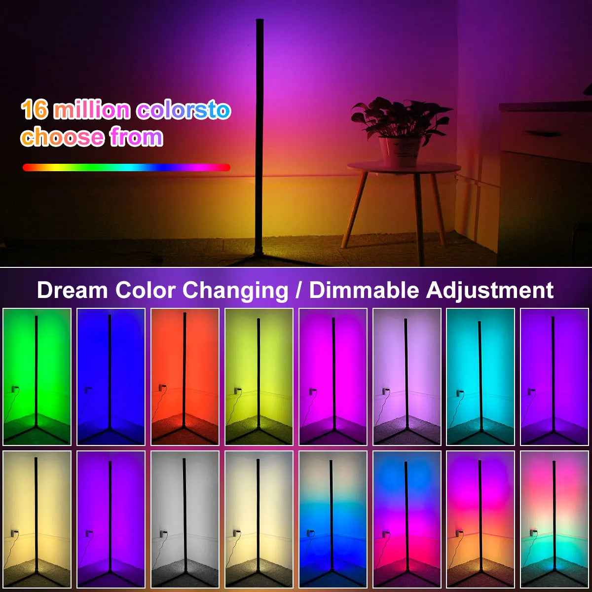 Tuya Smart LED RGB corner Floor Lamp - 160cm, Dimmable RGB and Mood Lighting.