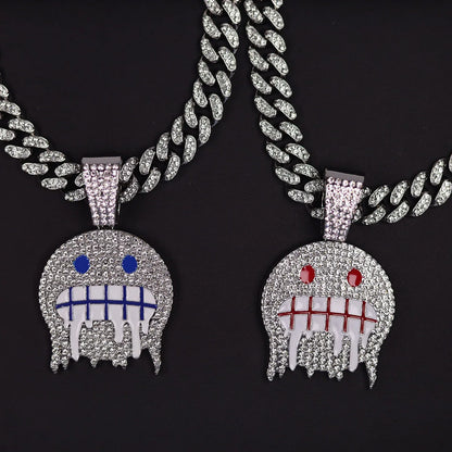 Fashion Iced Out Cuban Chain In Gold & Silver With Ghost Pendant