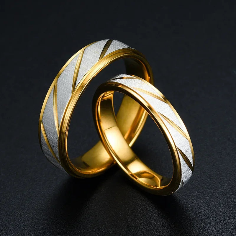 Luxurious Gold Colour Wave Pattern Stainless Steel Ring