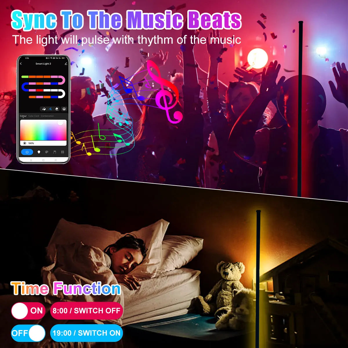 Tuya Smart LED RGB corner Floor Lamp - 160cm, Dimmable RGB and Mood Lighting.