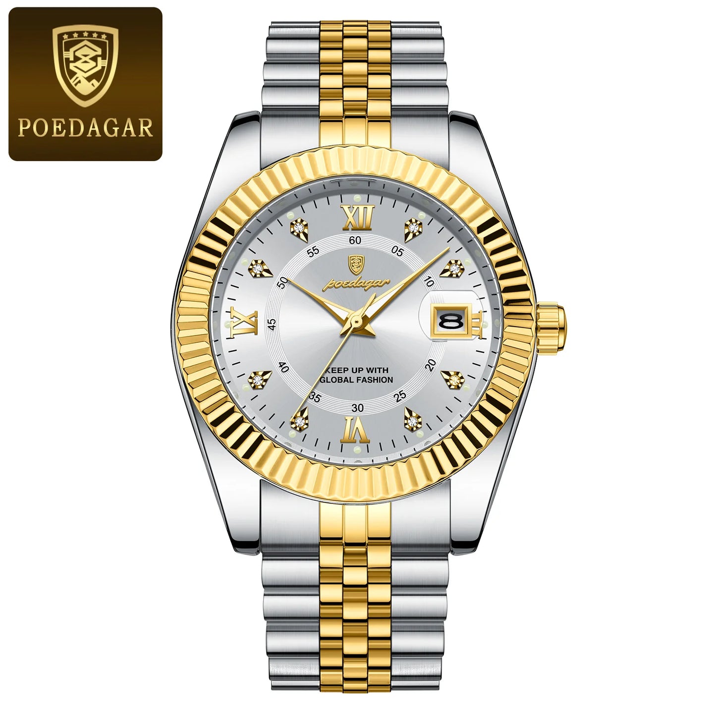 POEDAGAR Luxury style Stainless Steel Quartz Wrist Watch - Waterproof, Luminous, Date And Box