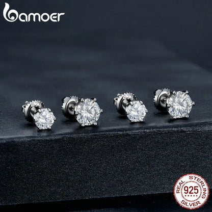 BAMOER Classic Moissanite 05/2CT Stud Earrings, S925 Silver D Color Brilliant Round Cut