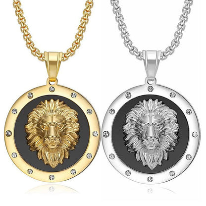 Lion Head Iced Out Pendant With Gold Color Stainless Steel Chain