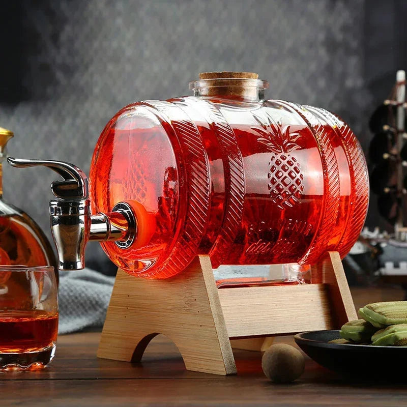 Classical home fashiond glass barrel decanter - With Wooden Support Stand For Liquor, Scotch, Bourbon, whiskey & wine