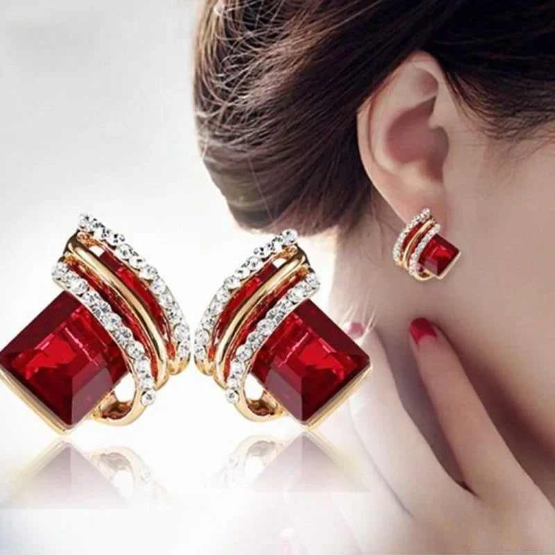 Fancy Gold-plated Multiple Colour Crystal Zircon Earrings