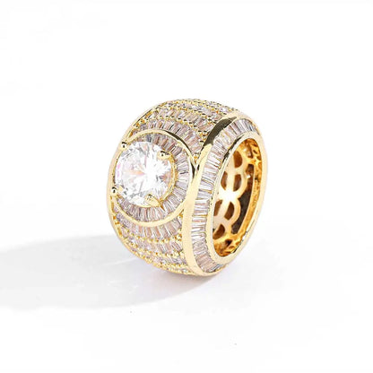 Luxury Iced Out Lab Silver/18k Simulated Big Diamond Micro Pave CZ Pinky Ring