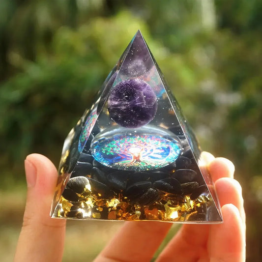 6cm Pyramid Orgonite With Natural Amethyst Ball For Decoration and Healing Chakra.