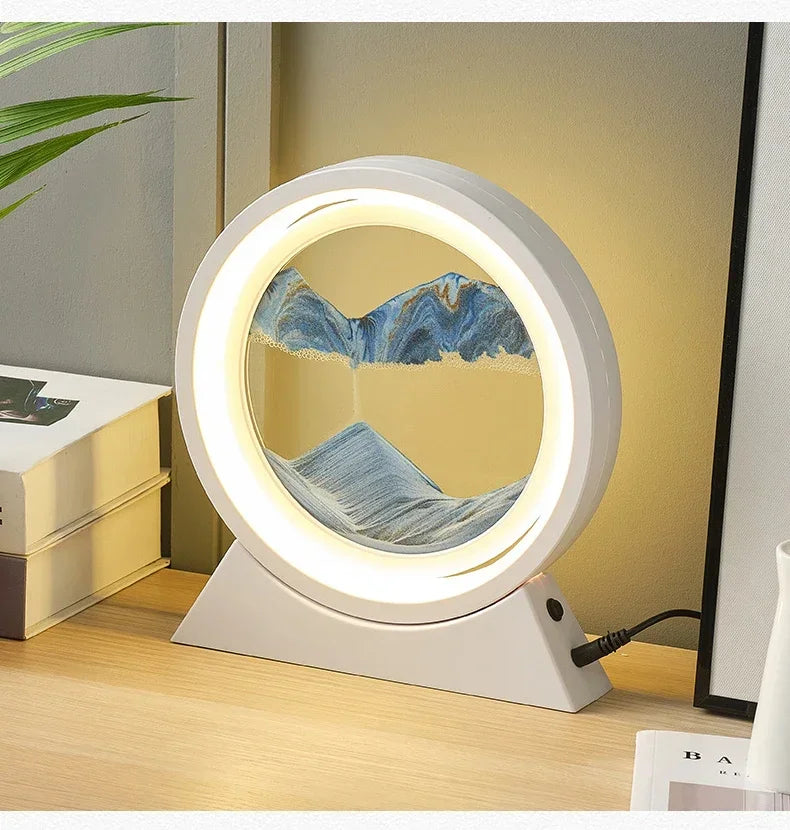 LED quicksand hourglass full circle with stand - Unique Art With Night Light