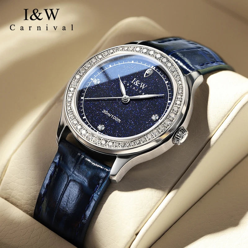 Montre Femme Luxury Brand IW Diamond Watches for Women - Waterproof, Quartz Watch, Luminous, Leather Band