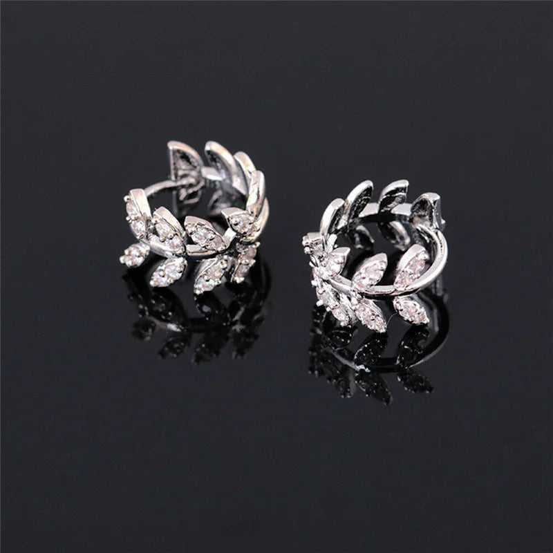 Multiple Style Delicate Leaf Ear Ring with Shiny CZ for Women Silver & Gold Colour