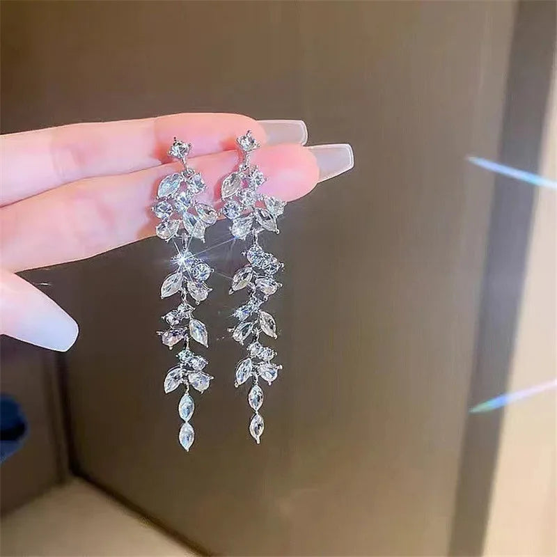 ZAKOL Elegant Sparkling Crystal Tassel Earrings for Women Geometric Hanging Drop Party Wedding Ear Jewelry