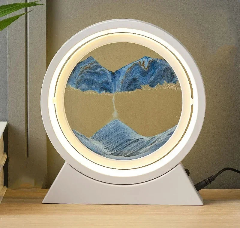 LED quicksand hourglass full circle with stand - Unique Art With Night Light