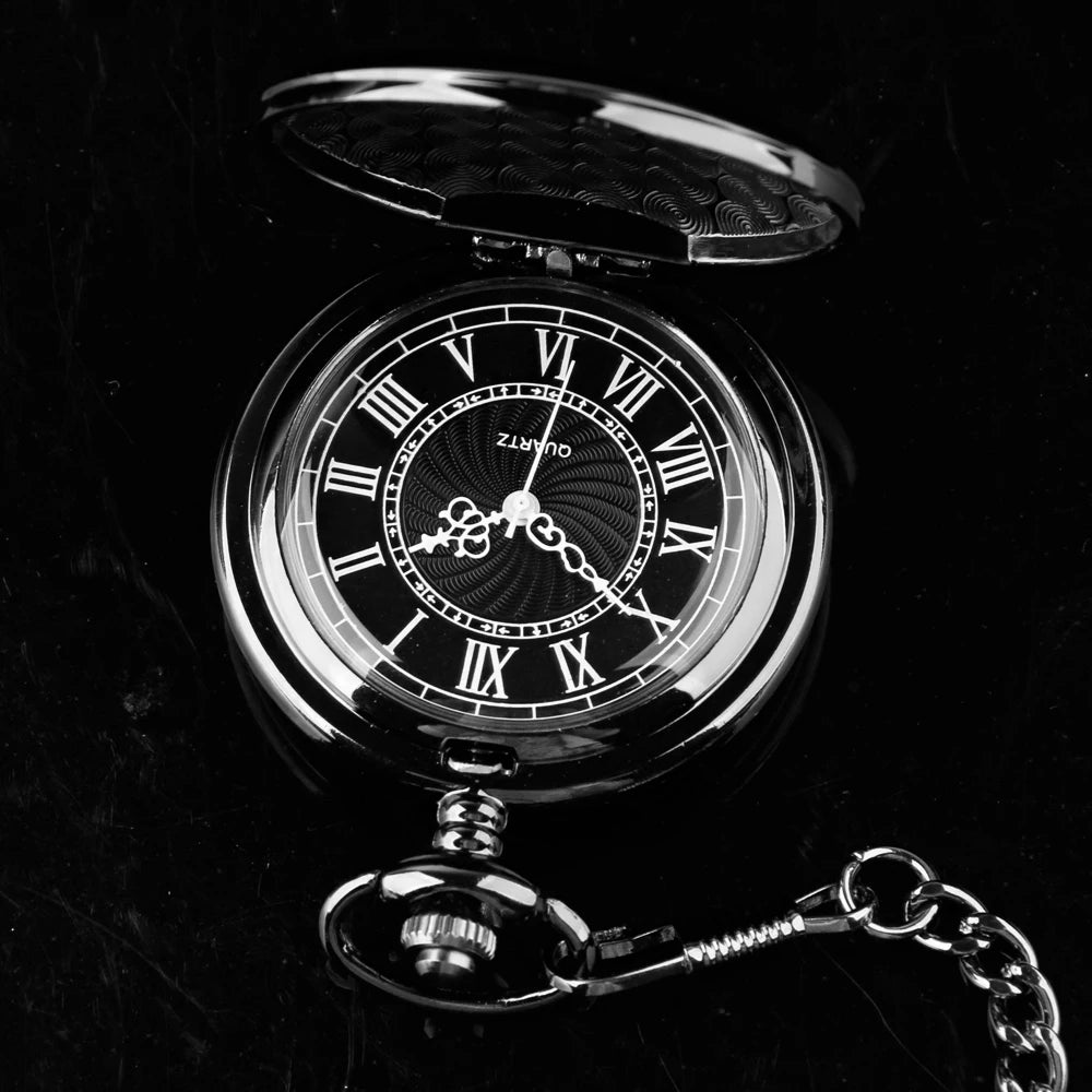 Number Dial - Smooth steel Quartz Pocket Watch Vintage number dial Pocket & Necklace watch pendant (37CM Fob Chain)