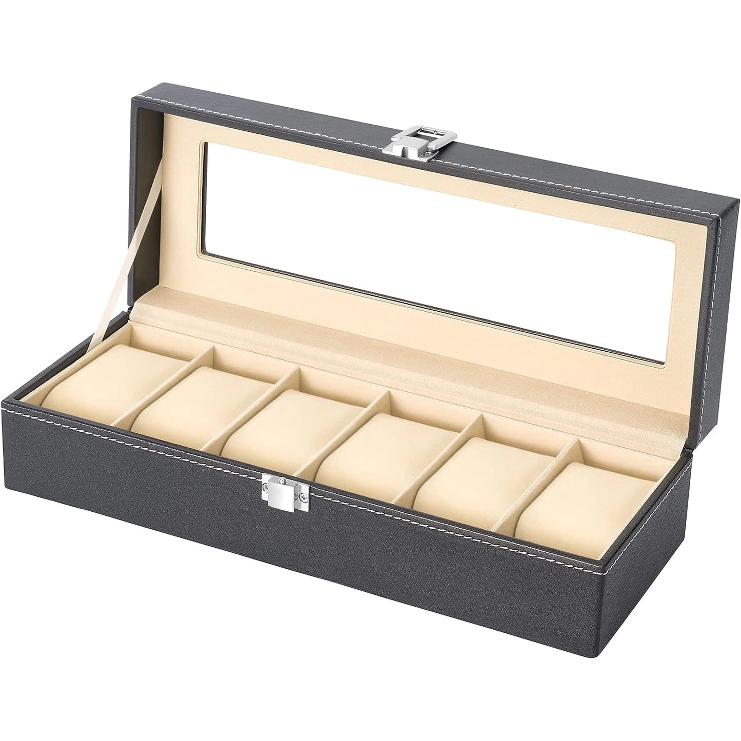 6 Slots PU Leather & Flannelette Watch Box