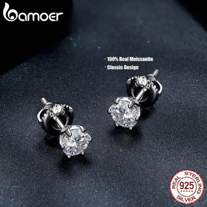 BAMOER Classic Moissanite 05/2CT Stud Earrings, S925 Silver D Color Brilliant Round Cut